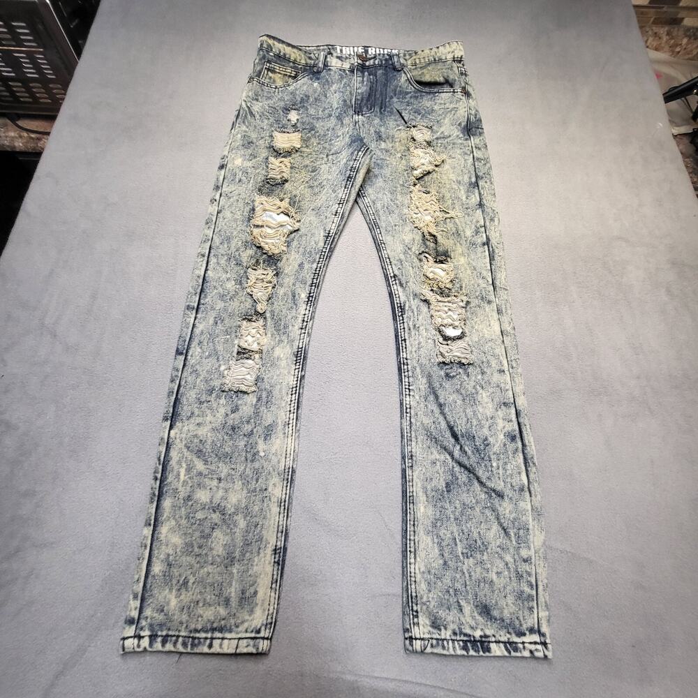 True Rock Jeans Mens 33x31 Blue Skinny Distressed Ripped Grunge Streetwear